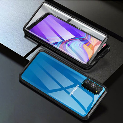 Твърди гърбове Твърди гърбове за Samsung Луксозен алуминиев бъмпър от 2 части с магнити и стъклен протектор гръб оригинален Magnetic Hardware Case за Samsung Galaxy A51 A515F черен